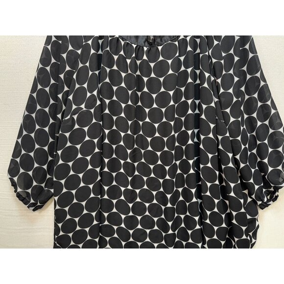 Maggie Barnes Womens Tunic Top Size 4X Black White Polka Dot Beaded Satin - Picture 5 of 16